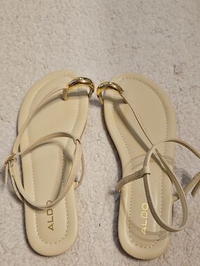 ALDO Cream Strappy Sandals with Gold Accent